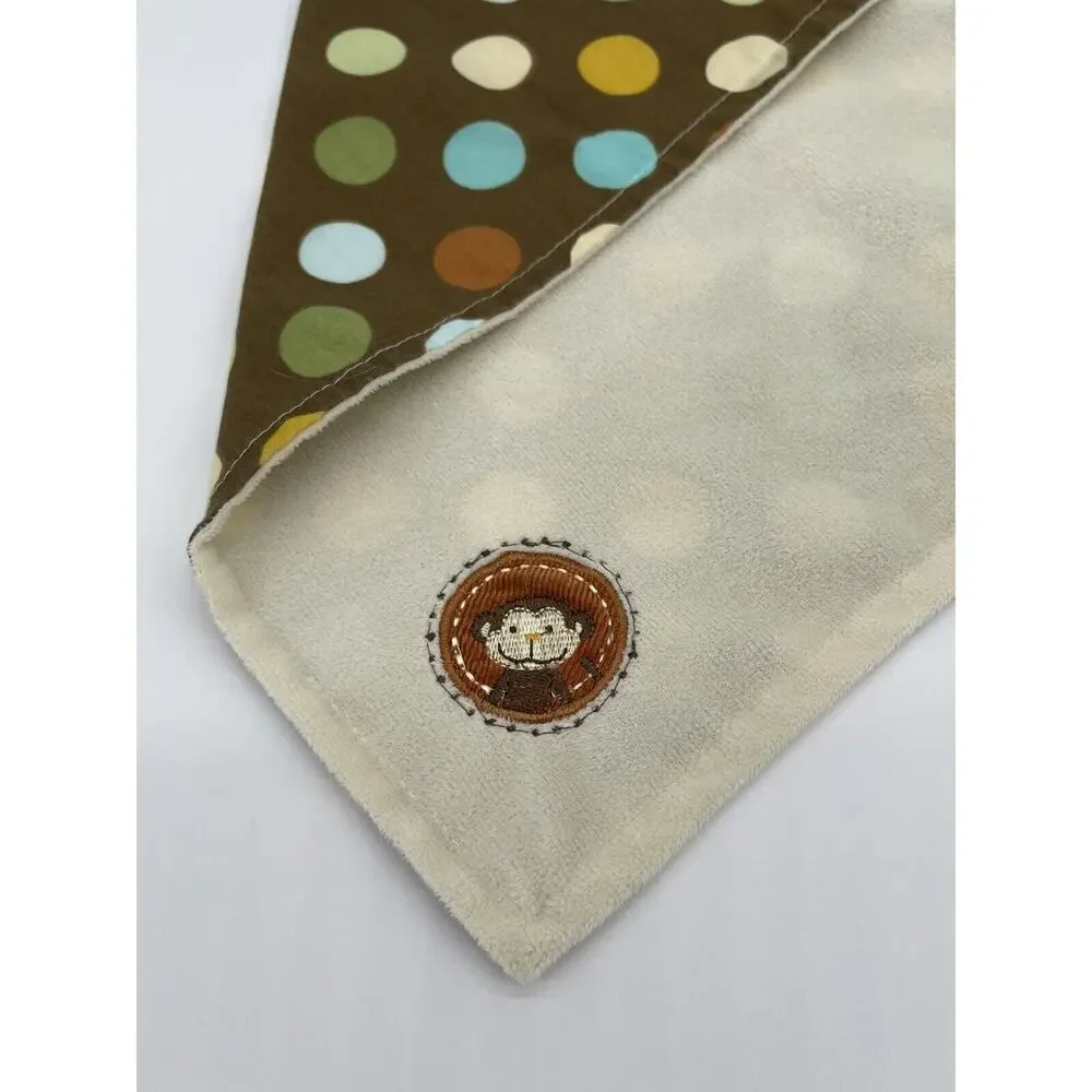 Nojo Monkey Tan Brown Polka Dots Circles Lovey Security Blanket Square 15
